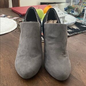 Gray Suede Ankle Booties with Block Heel